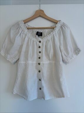 White Cotton Button Front Peasant Blouse, German brand
